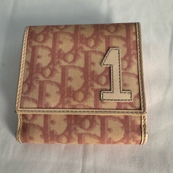 Christian Dior trotter pattern Bifold Wallet Color pink White PVC leather - Picture 1 of 6